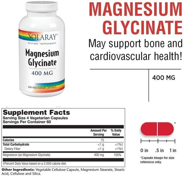 Solaray Magnesium Glycinate 400 mg 240 капсул (4384304107) 1573406595 фото