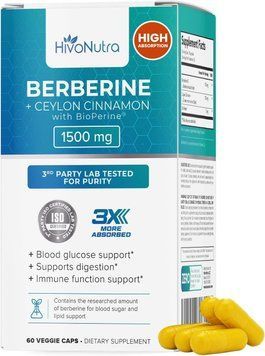 Лабораторно протестована домішка берберина HivoNutra Berberine Ceylon Cinnamon & Bioperine 60 капсул 2058332009 фото