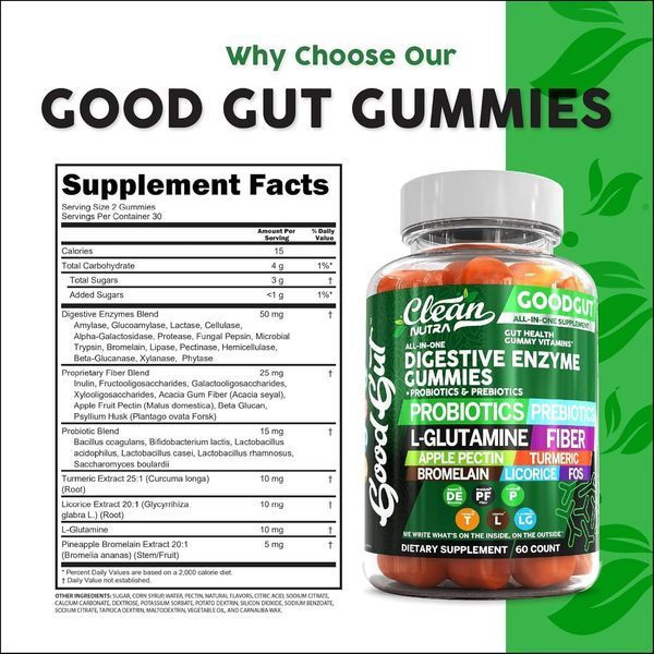 Домішка преміумкласу для здоров'я травлення Clean Nutraceuticals Digestive Enzymes Gummy 60 таблеток 2929004831 фото