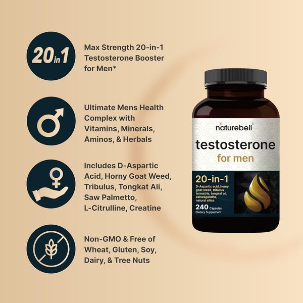 Преміальна оздоровча добавка NatureBell Testosterone for Men 240 капсул 43819539056 фото